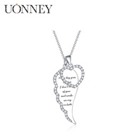 UONNEY Wholesale Customized Angel Wing With Birthstone Pendant Women’s Heart Diamond Charms Necklace Couple Engraving Jewelry
