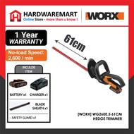 [WORX GARDENING TOOL] WG260E.5 20V 2.0Ah Max Lithium-Ion 61cm Cordless Hedge Trimmer with Power Shar