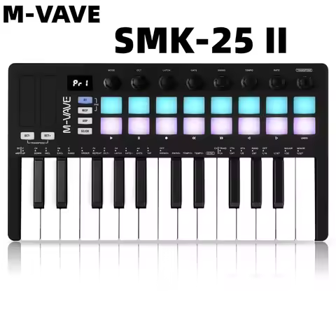 M-VAVE SMK-25 II MIDI Pad Controller Keyboard USB Mini 25 Key 16 RGB Drum Pads 8 Knobs with Music Pr