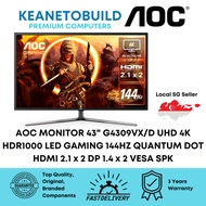 AOC MONITOR 43" INCH G4309VX/D UHD 4K HDR1000 LED GAMING 144HZ QUANTUM DOT HDMI 2.1 x 2 DP 1.4 x 2 V