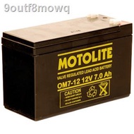 ☽❉∋Motolite UPS Battery 12V 7Ah 20hr OM7-12 12 Volts 7 Ampere Rechargeable Back up 7.2Ah