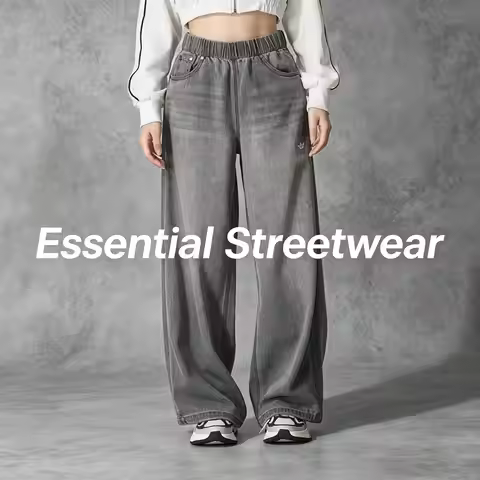 Adidas Trefoil Women's Jeans Sports Fashion Retro Casual Pants Comfortable Loose Straight-Leg Trouse