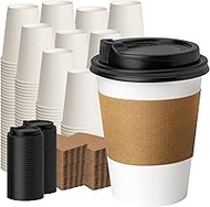 YEEHAW 12 oz 500 pack Disposable Paper Coffee Cups with Lids, To Go Cups with Lids and Sleeves