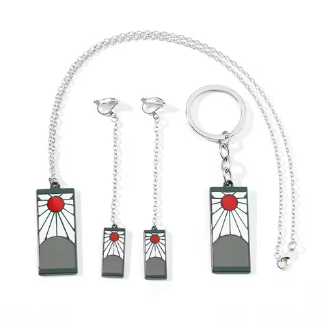 Demon Slayer Inosuke Hashibira Boar Head Tanjiro Alloy Accessories Nezuko Earring, Necklace, and Key