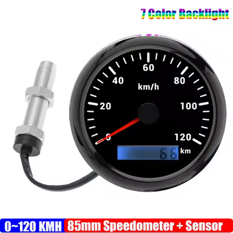 7 Color Backlight Analog Pulse Signal 85mm Speedometer Gauge with Holzer Sensor M16X1.5 30KMH,60KMH,