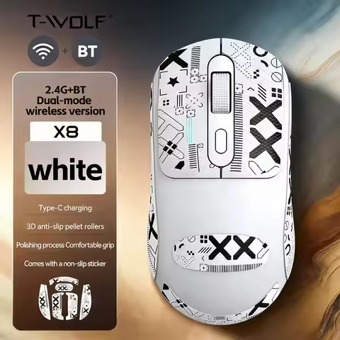 X8 Lightweight Wireless Gaming Mouse with 3 Mode 2.4G USB-C Wired BT 26K DPI PAW3395 Optical Sensor 