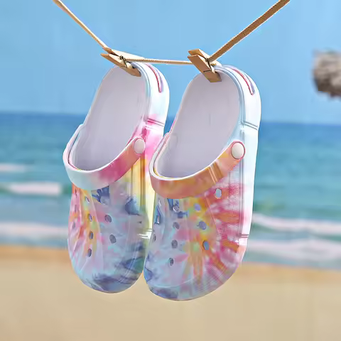 Colorful couple clogs, weaving casual daily life with bright color blocks—breathable body fits coupl