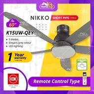 KDK Ceiling Fan K15uw-qey - Short Pipe, LED Lighting, 9SP Remote, Grey (60″) Nikko Kipas Siling