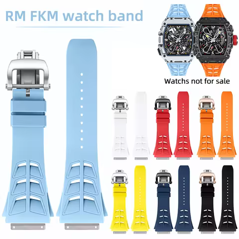 RM030 RM35-01 35-02 35-03 RM055 Fluororubber Strap Men's RM12-01 RM21-02 Shark Fin Folding Buckle Wa