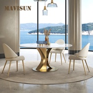 Designer Dining Table With Turntable Creative Luxury Gold Stainless Steel Frame Household Pandora Marble Table set