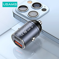 USAMS PD 30W Mini Car Charger 2 Ports USB+Type C PD Fast Charging Charger for Car Phone USB Socket L