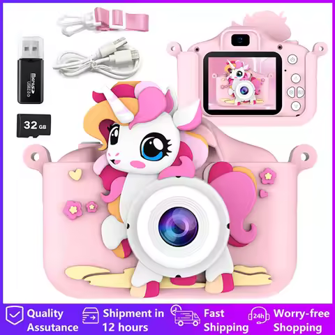 Kids Camera Cartoon Unicorn Toys 1080P HD Dual Cameras Kids Photography HD Video Camera For Girls Bo