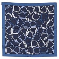 二手愛馬仕 A Vaux Etrier 真絲口袋方巾，法國製造，海軍藍，男女通用。