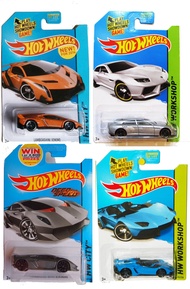 Hot Wheels Lamborghini 4-Car Set: Orange Veneno, Silver Estoque, Blue Aventador, Grey Sesto Elemento