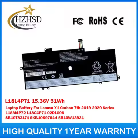 L18L4P71 15.36V 51Wh Laptop Battery For Lenovo X1 Carbon 7th 2019 2020 Series L18M4P72 L18C4P71 02DL