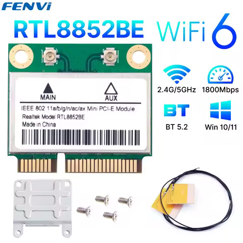fenvi WiFi 6 RTL8852BE Network Card AX1800 Mini PCI-E WiFi6 Wireless Adapter Bluetooth 5.2 Dual Band