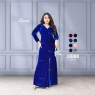 Ommishop Evening Dress 1117K-PS Long Sleeves Deep V-Neck Velvet Party Wedding Bridesmaid Plus Size