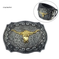 XP ❤ Vintage Western Cowboy Golden Long Horn Bull Head Floral Zinc Alloy Belt Buckle