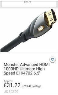 Monster  1000HD HDMI Cable  - 3D - 1080p - 4K