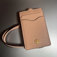 Tory Burch Pink Saffiano Leather Card Holder with Strap lanyard