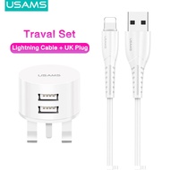 USAMS Lightning Charger Set for Dual USB Port Lightning charger cable + Charger Plug Travel Adapter