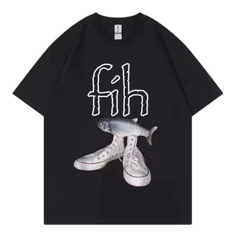 Funny New Style Hot Sale Fih Shoes Graphic T Shirts Misspelled Fish Meme T-shirts Men Women Casual F