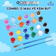 Set of 12 Acrylic Paint Colors 36ml with 2 Paint Brushes for Drawing Wooden Toys, Shirts, Sculptures