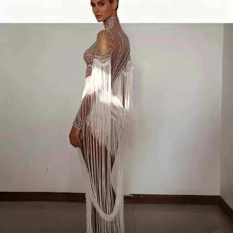 Latin Dance Dress Fringe Skirt Adult Nightclub for Women Rumba Chacha Tango Perfomance Competiton Ba