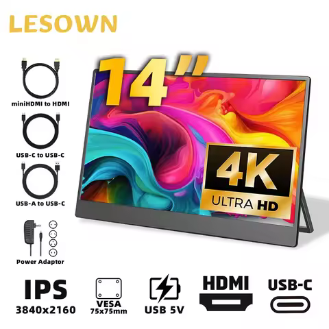 LESOWN 14 inch 4K Portable Monitor 60Hz USB C HDMI Widescreen 1080p FHD Second External Screen Displ