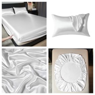Hot sale 100%Ice Silk Bed Sheet Solid Bed Sheet Elastic Mattress Cover Protector With Rubber Band Single/Queen/King Bed Sheet Silky
