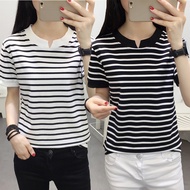 95% Cotton 2022 Fat mm Loose Plus Size Short-Sleeved Striped t-Shirt Summer Plus Size Southeast Asia