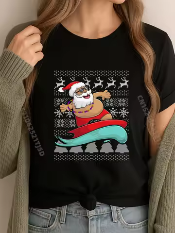 Ugly Sweater Christmas Mele Kalikimaka Apparel Santa Surf Plain Shirt Oversized T Shirt Geek