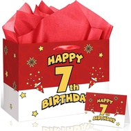 Beg Hadiah Hari Lahir ke-7 untuk Kanak-Kanak Lelaki, Gaya Komik Merah dan Putih, Beg Kertas Pembungk