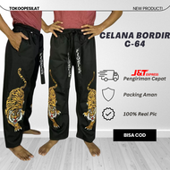Celana Silat Pangsi Bordir C-64 Motif Gambar Macan Harimau Keren Tebal Komprang Panjang