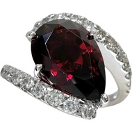 Pre-owned women's ring, size 13, 3.24ct garnet, 0.57ct diamond, 6.6g, 18K white gold.