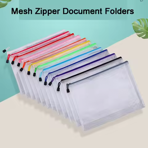 A3/A4/A5 Mesh Zipper Pouch Document Bag Waterproof Zip File Folders School Office Supplies Pencil Ca