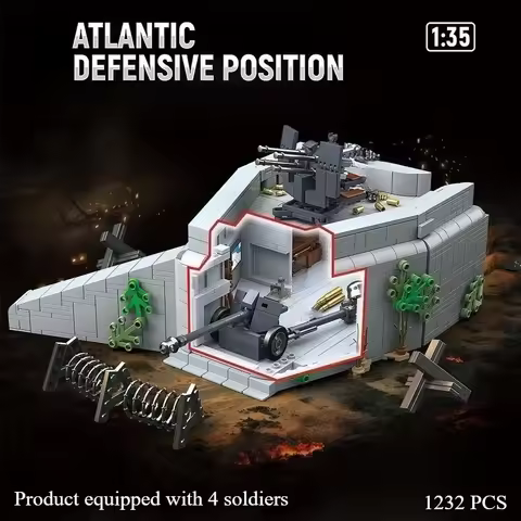 【1232PCS】HISTORICAL BUNKER BUILDING BLOCK MODEL, ATLANTIC DEFENSE BUNKER MODEL, DESKTOP CREATIVE DEC