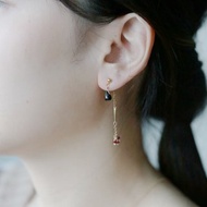 黑尖晶石 紅寶石耳環│ 天然石