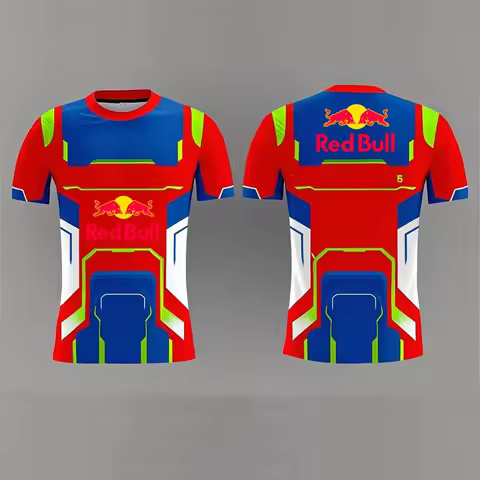 2025 Red Bull Summer T -shirt for Men, Extreme Sports T -shirt, Large racing shirt with 3D Red Bull 