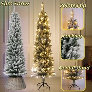 NUVOX New Snow Flocked Slim Christmas Tree 7ft with Lights Flocking Pencil Xmas Tree High Quality