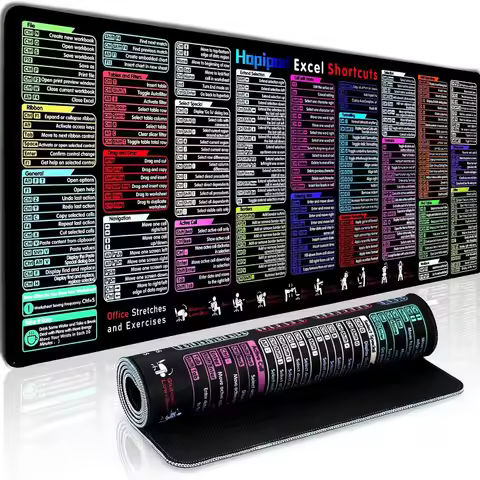 XXL Excel Shortcut Mouse Pad - Complete Keyboard Hotkey Cheat Sheet for Microsoft Office, Non-Slip D