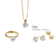 NICE  TBK 18K Gold plated Birthstone  Necklace , Earrings and Ring(adjustable) 3 in 1Jewelry Set 1391s