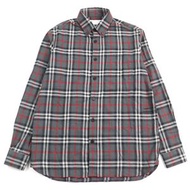成色極佳的BURBERRY LONDON Burberry London 8057292 100% 棉質刺繡模糊格紋紐扣法蘭絨長袖襯衫，灰色，XS 碼，正品男士