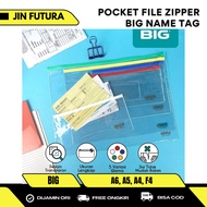 BIG - Pocket File Zipper Folder Transparent Plastic File Name TAG BIG