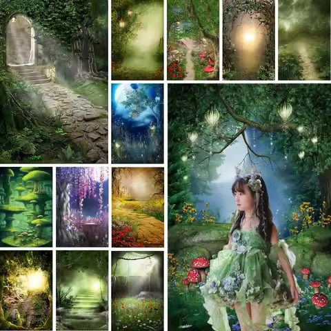 MOON.QG Fairy Tale Land Birthday Backdrop Photography Enchanted Forest Vintage Photocall Background 