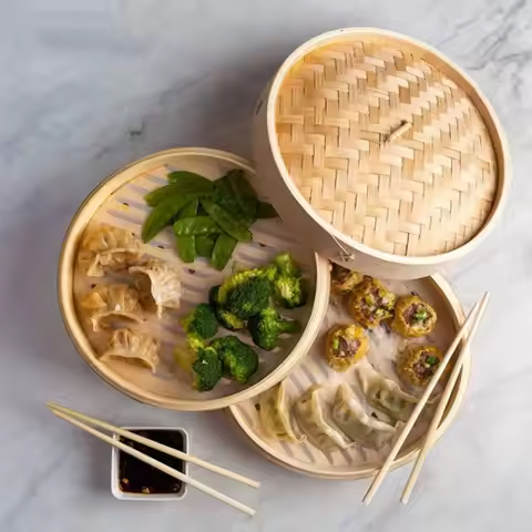 Chinese Steamer Bamboo Steamer Dimsum Cooking with Lid Steamer Basket Vegetable Snack for Cooking Ba