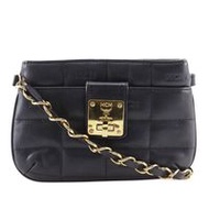 MCM迷你鏈條單肩包，黑色皮革，拉鍊，女士，二手