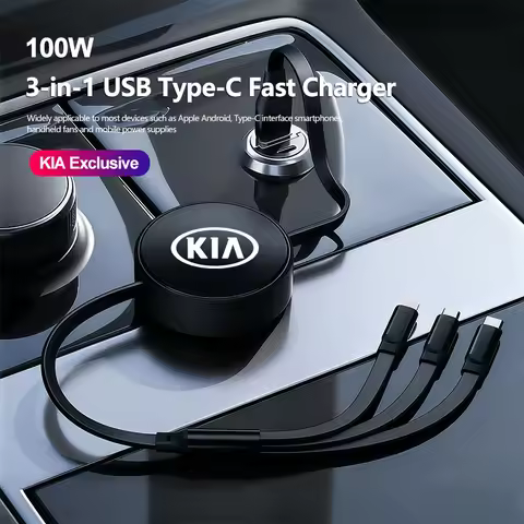 3-in-1 USB Type-C Fast Charger Plug Car Telescopic Data Cable For Kia Sportage Seltos Sorento Ceed C