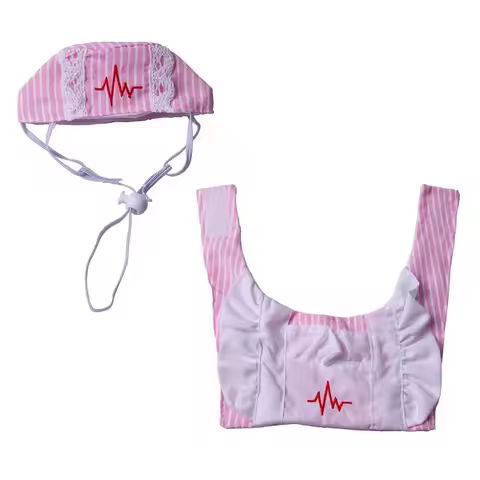 Creative Funny Cat Nurse Outfit Adjustable Breathable Cat Transformation Dress Nurse Hat Pet Pink Un