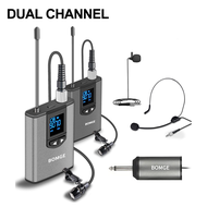 BOMGE Dual Wireless Microphone System Headset Mic/Stand Mic/Lavalier Lapel Mic with Rechargeable Bodypack Transmitter &amp; Receiver 1/4" Output for iPhone PA Speaker DSLR Camera Recording Teaching